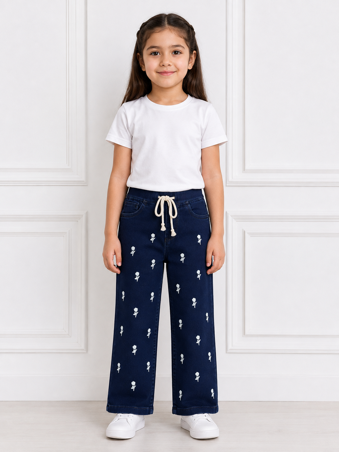 Girls Floral Embroidered Denim Jeans 🌸
