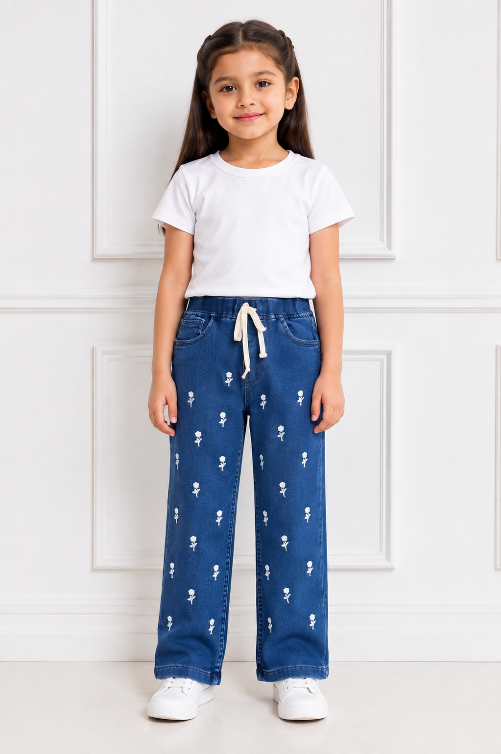 Girls Floral Embroidered Denim Jeans 🌸