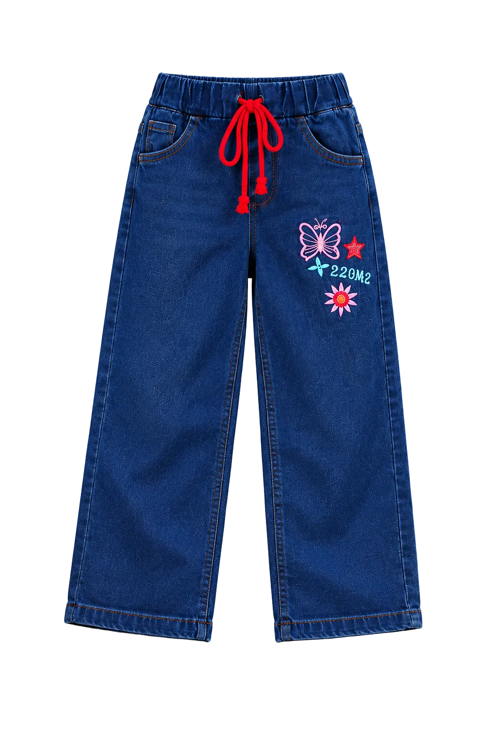 Girls Blue Wide-Leg Denim Jeans
